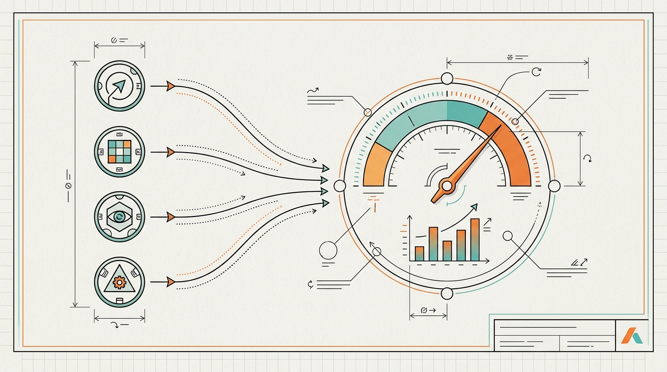 Meerdere AI-agents die door één testbank en scorebord lopen